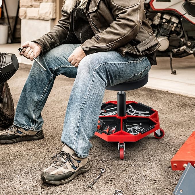 Goplus Garage Stool, 16”-22” Adjustable Rolling Mechanic Stool