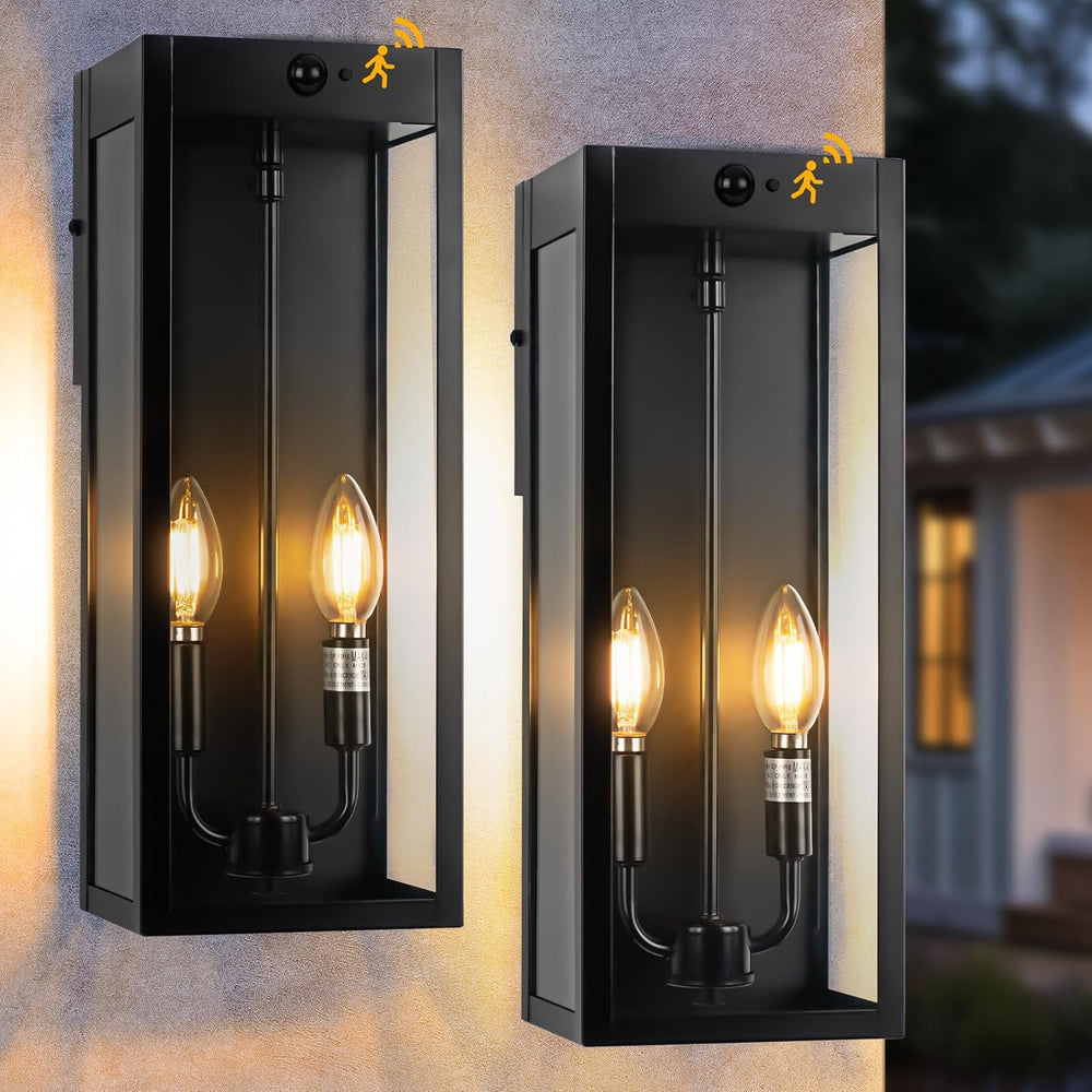 Black Motion Sensor Outdoor Lights 2-Light, 16” Modern Dusk to Dawn Sensor (2...