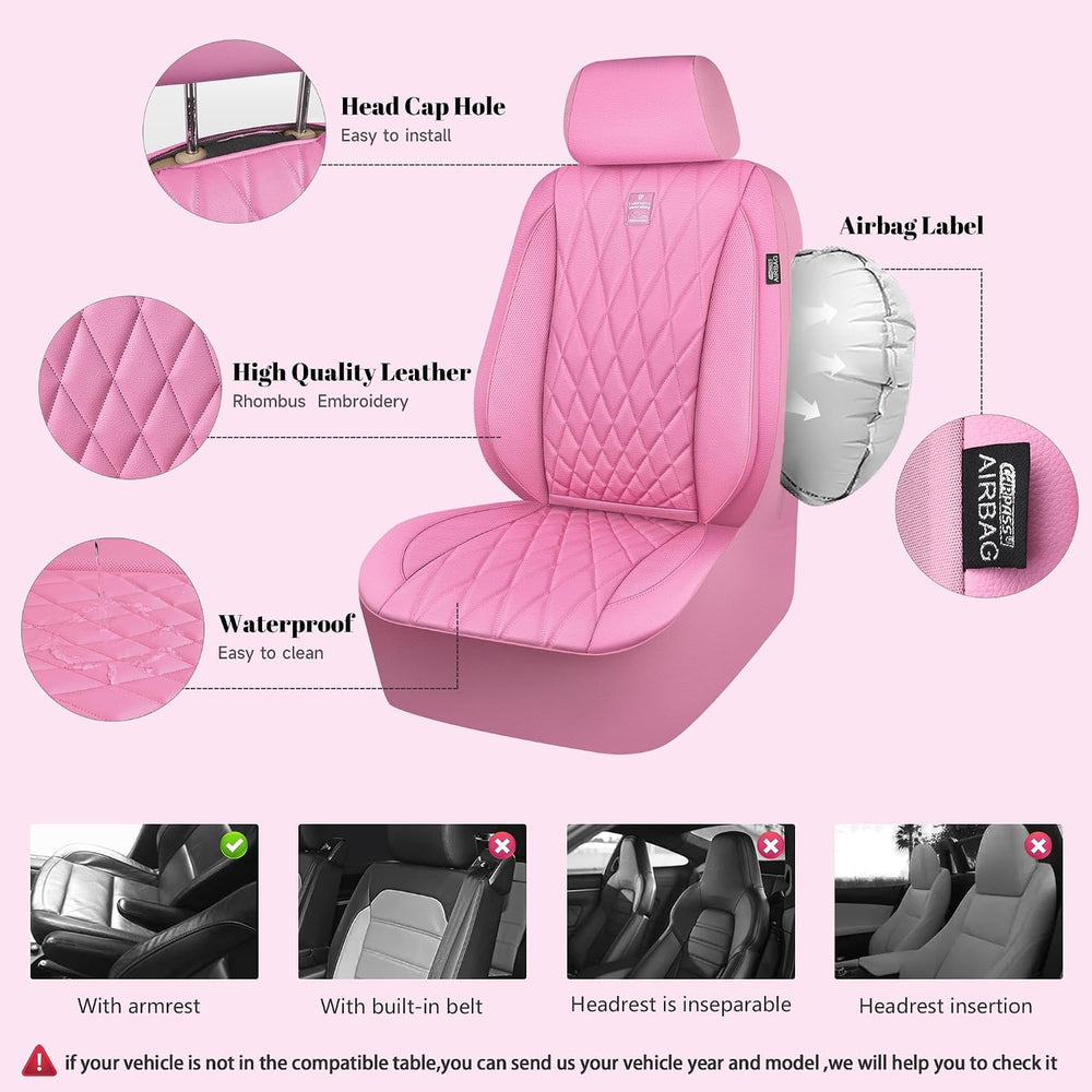 CAR PASS 5 Seats Piping Luxury Leather Seat Covers Full Set, Anti-Slip Waterp...