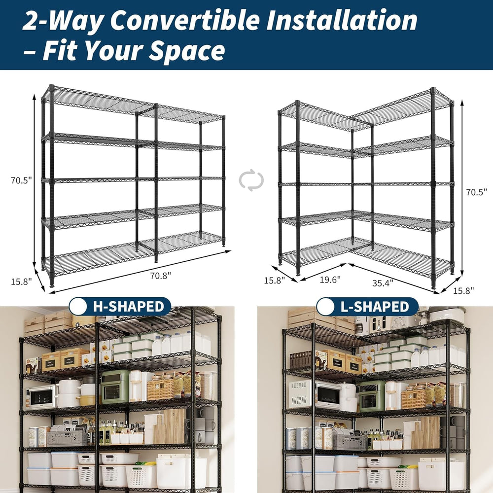 Garvee 71" Wide Storage Shelves Metal Shelving Units 5 Tier, 1325LBS
