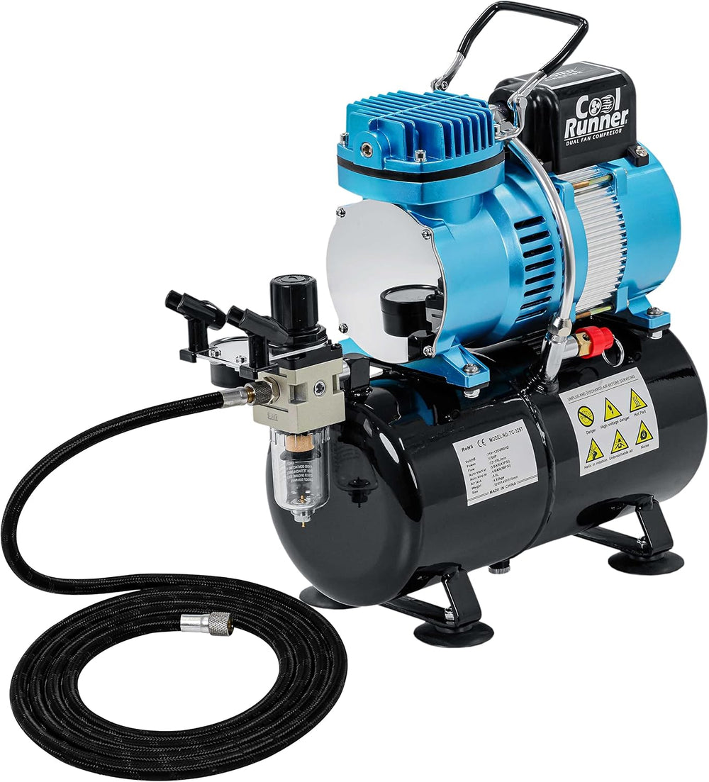 Master Airbrush 1/5 HP Cool Runner II Dual Fan Tank Air Compressor Kit Model ...