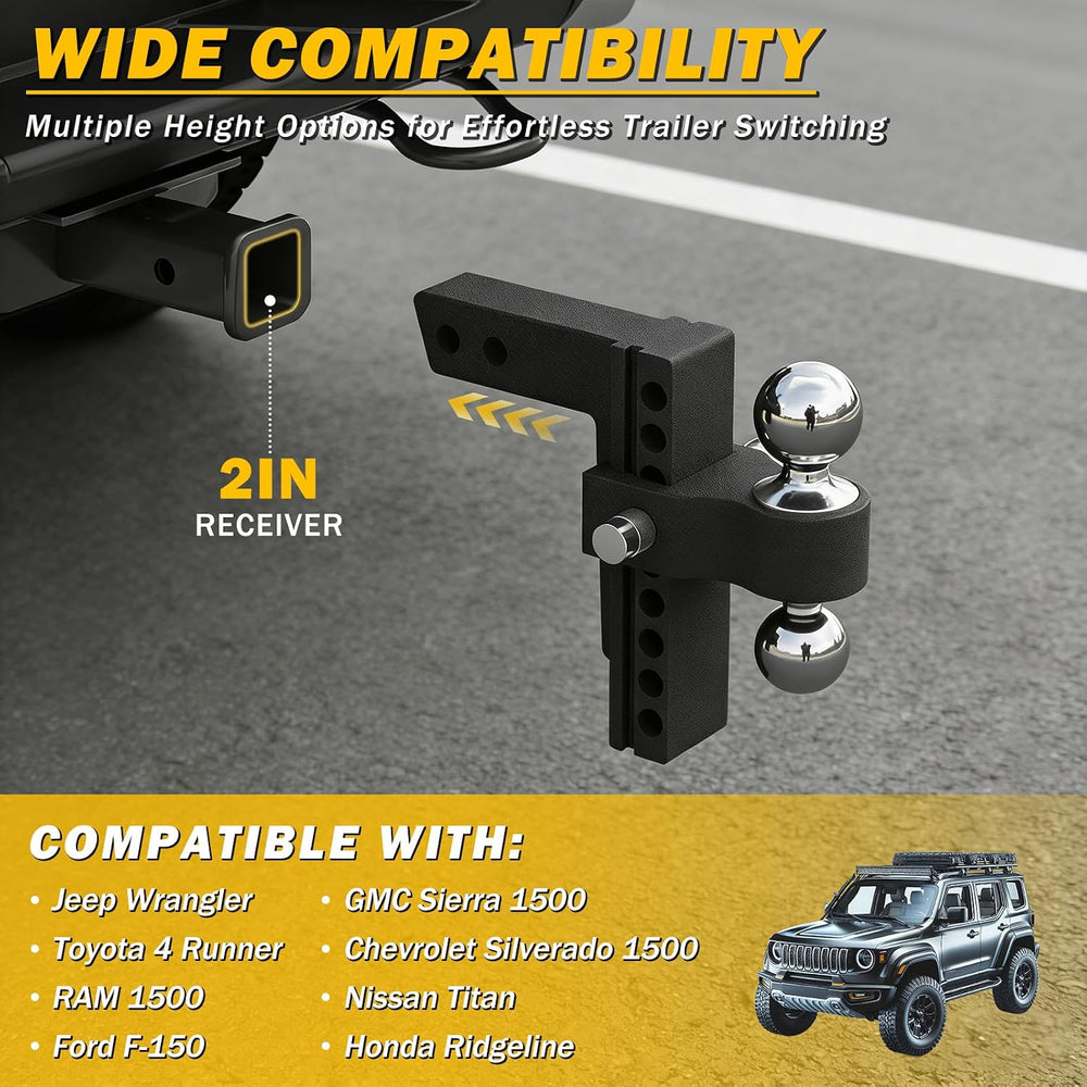 Aluminum Adjustable Trailer Hitch for 2-Inch Receiver 8 Inch Drop/Rise Hitch ...