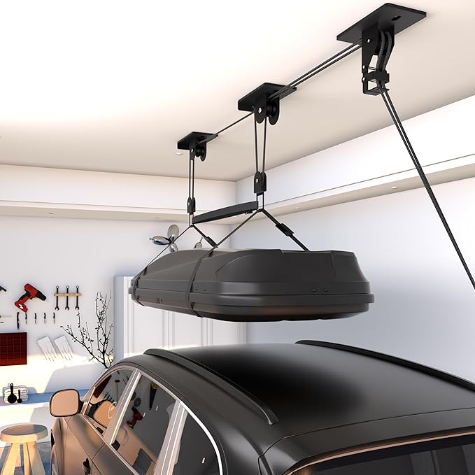 Cargo Box Pulley System for Garage Storage, Heavy-Duty