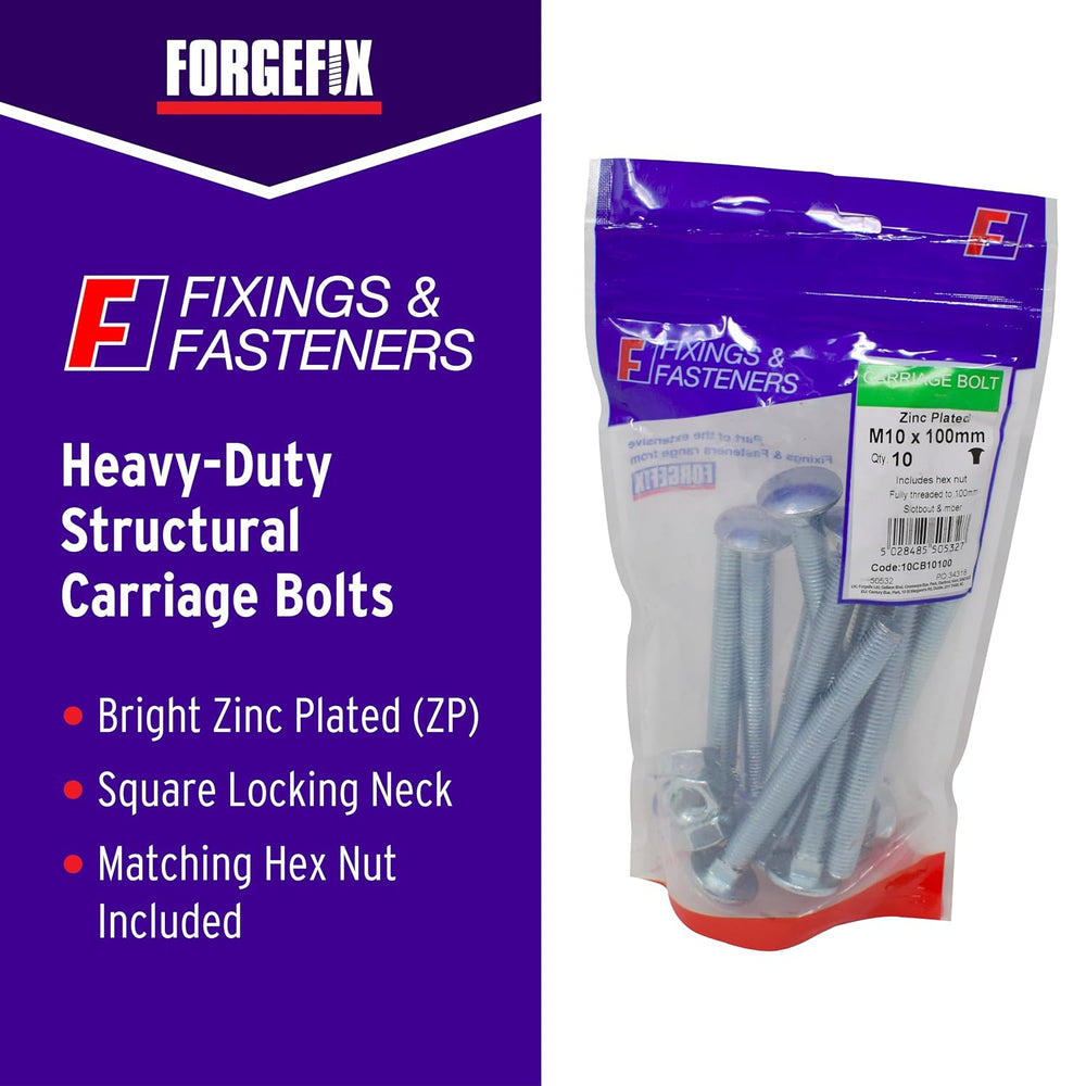 ForgeFix Carriage Bolts | M12 x 240mm | Zinc Plated | Bag 5