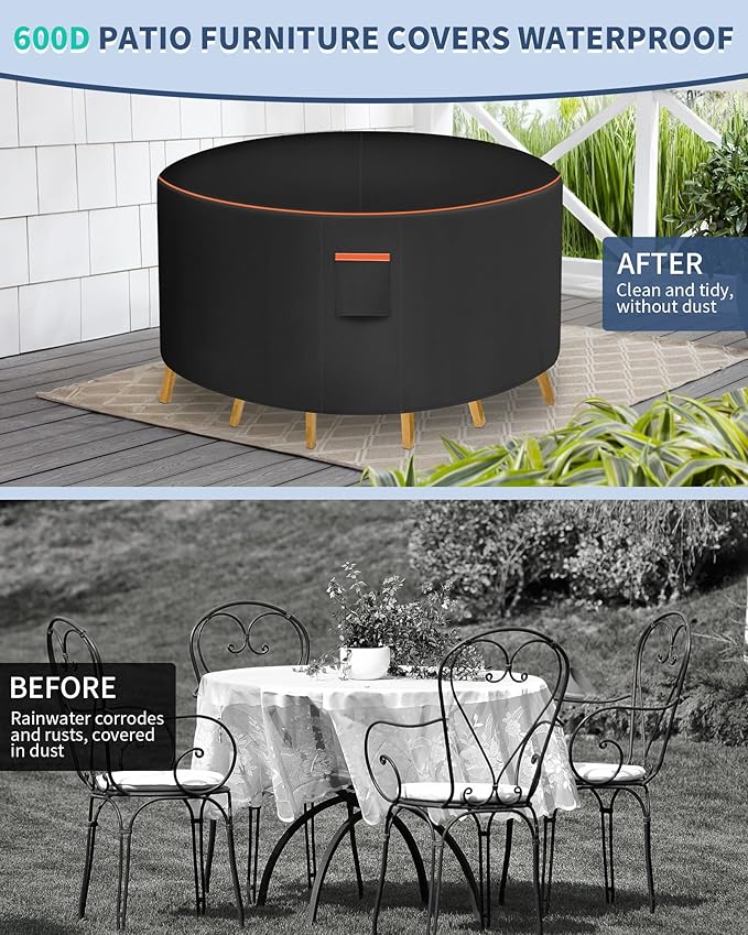 Round Patio Furniture Cover, 48 Inch Diameter Waterproof 600D Heavy Duty Table