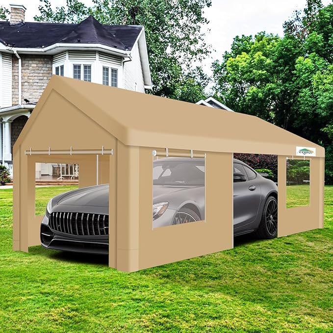 COBIZI Carport 12x20ft Heavy Duty Portable Garage, 2.0 Powder Coated Frame