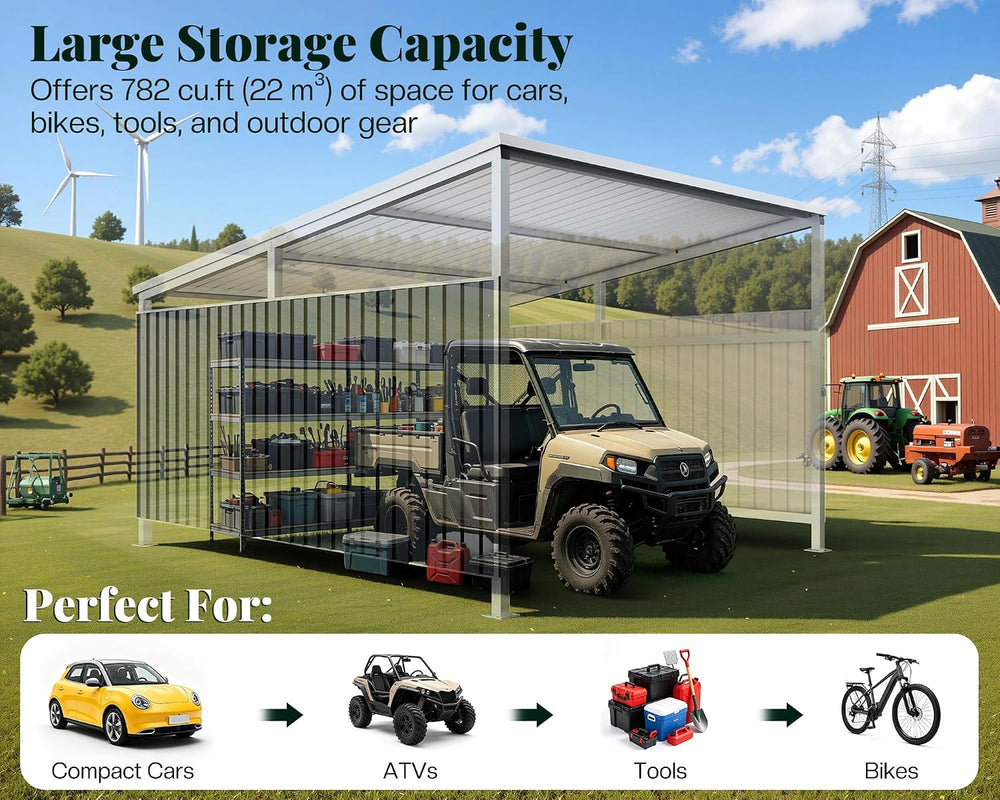 Jocisland 11x10 FT Heavy Duty Sloped Roof Metal Carport with Side Panels