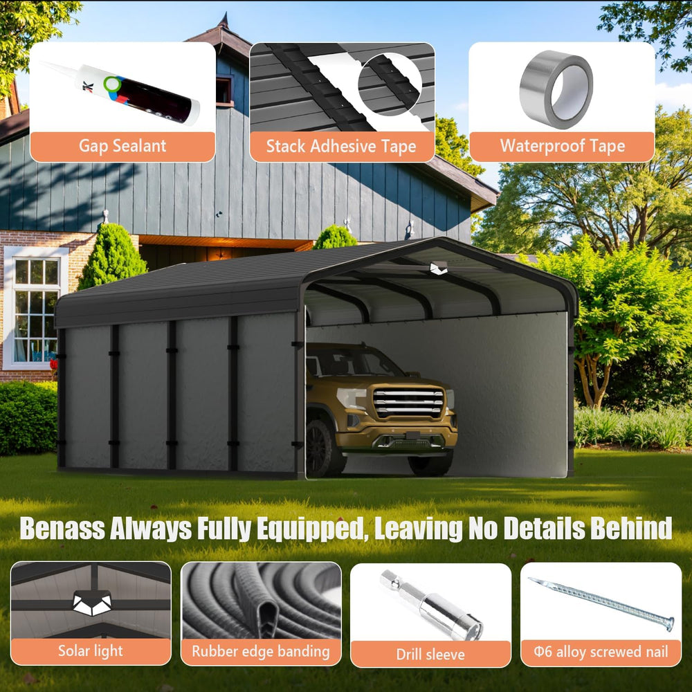 12x20 Heavy Duty Metal Carport Canopy, Drive Through Portable Garage