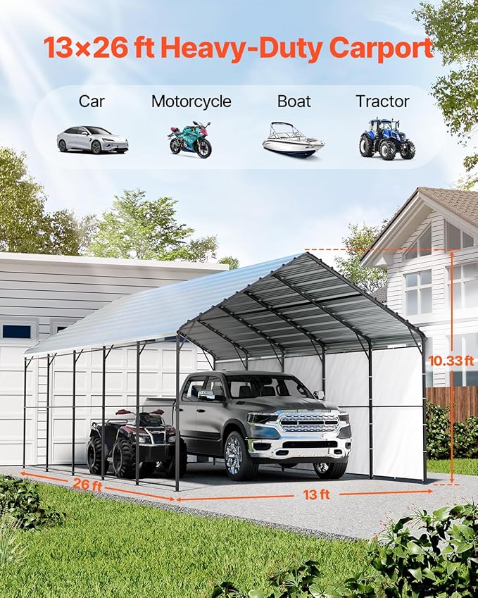 VEVOR Heavy Duty Metal Carport, Car Tent Garage Shade