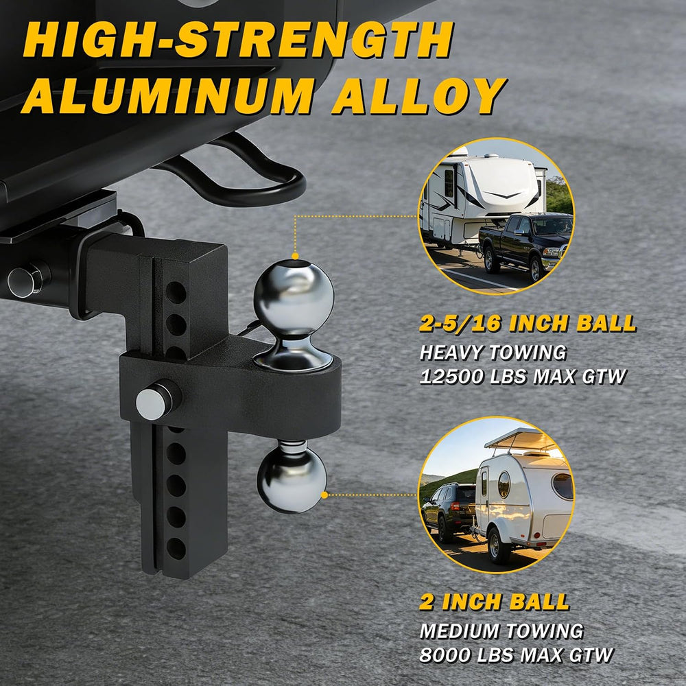 Aluminum Adjustable Trailer Hitch for 2-Inch Receiver 8 Inch Drop/Rise Hitch ...