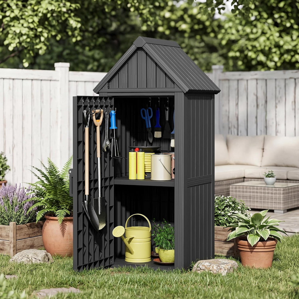 Fancyango Outdoor Resin Storage Cabinet Sturdy All-Weather Shed with Removabl...