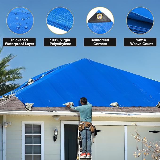 Tarp 16x20 Feet 14 Mil Heavy Duty Waterproof Tarp, Large Multipurpose Cover
