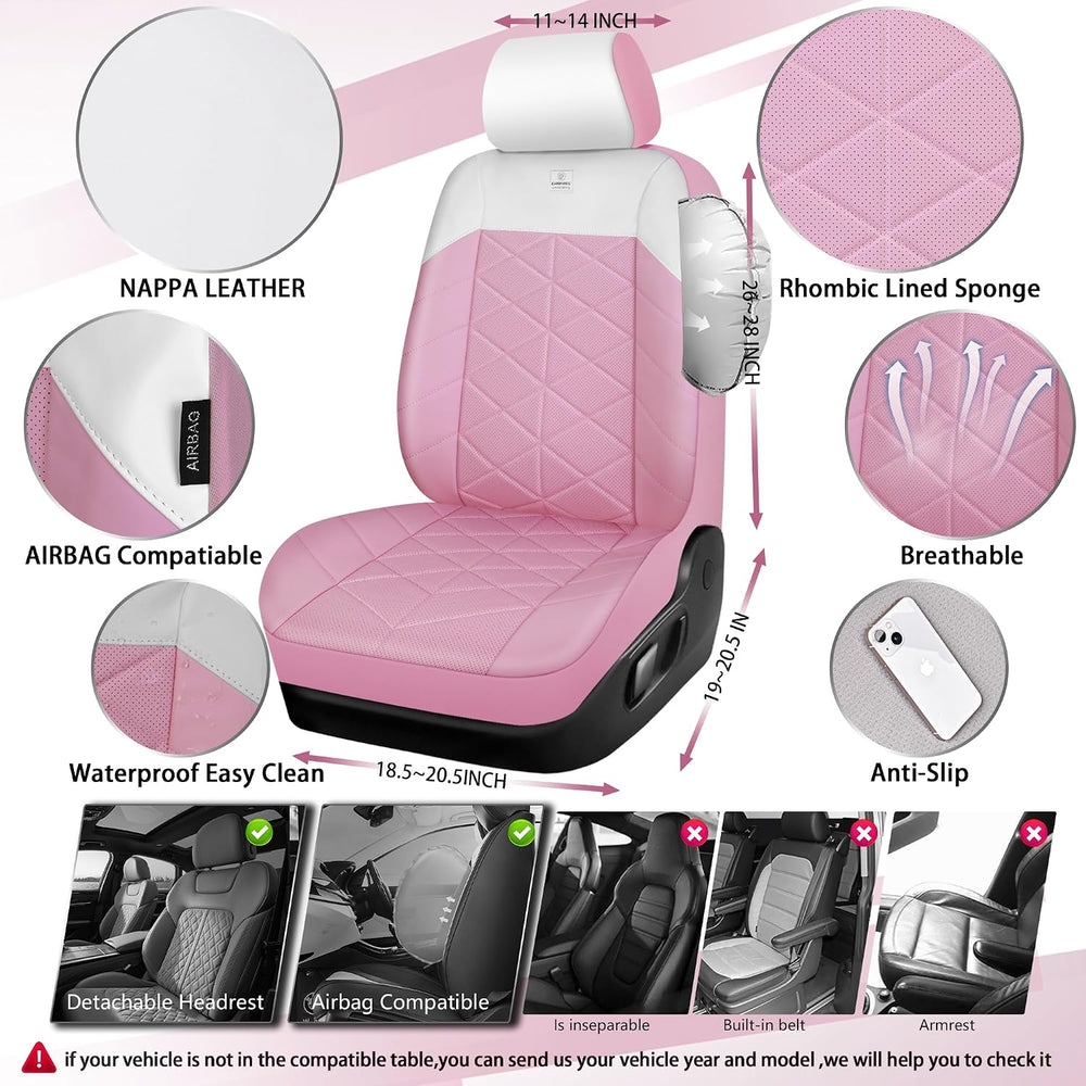 CAR PASS Memory Foam Leather Front Seat Covers, Waterproof Nappa Leather Seat...
