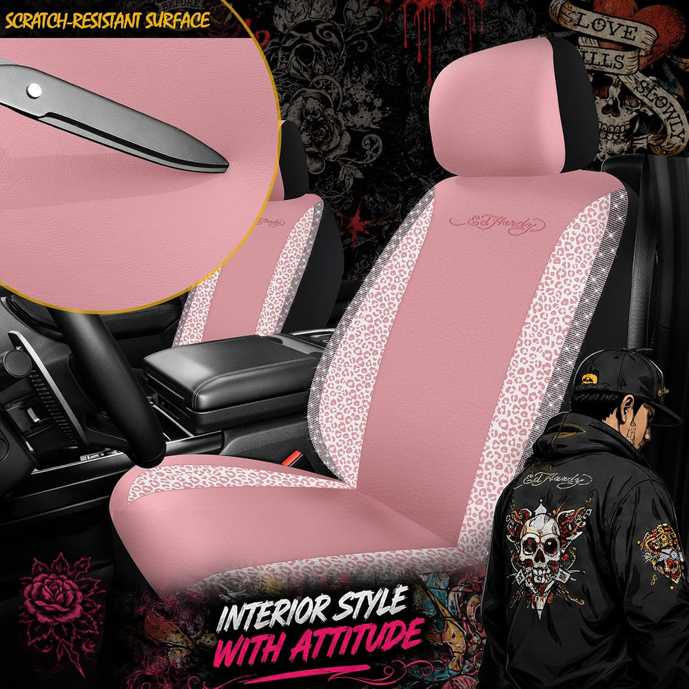 ED HARDY Car Seat Covers, Pink Leopard Print with Pink Rhinestone Trim, Styli...