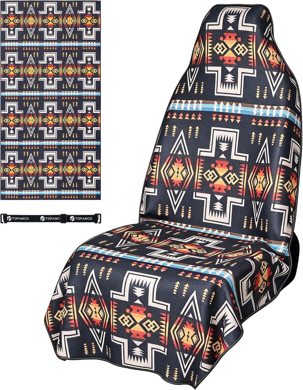 Car Seat Cover Towel for Front Seats Non-Slip with Headrest Pocket & Strap