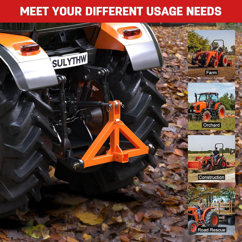3 Point Trailer Hitch with 2" Receiver for Cat.1 Tractor Quick Hitch Orange