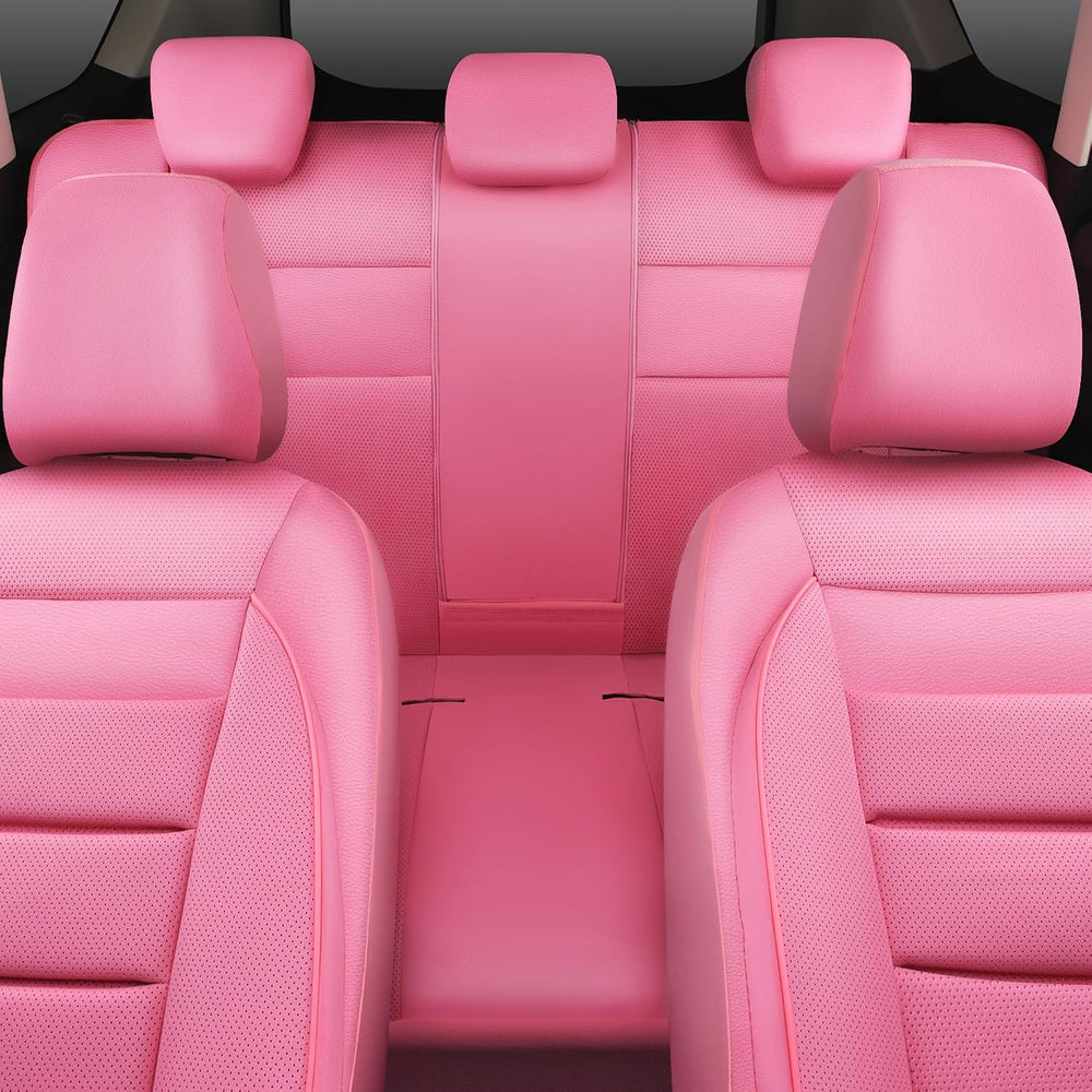 CAR PASS Pink Leather Seat Covers Full Set Universal Water Resistant 3D Foam ...