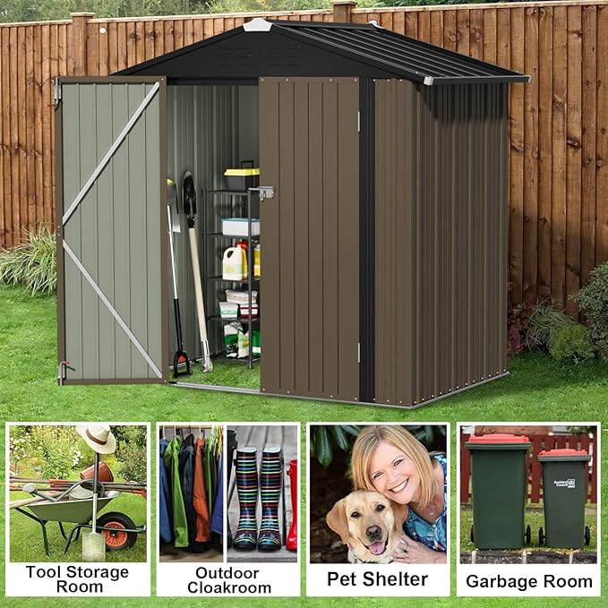 JUMMICO Metal Outdoor Storage Shed 6 x 4 FT Metal Shed