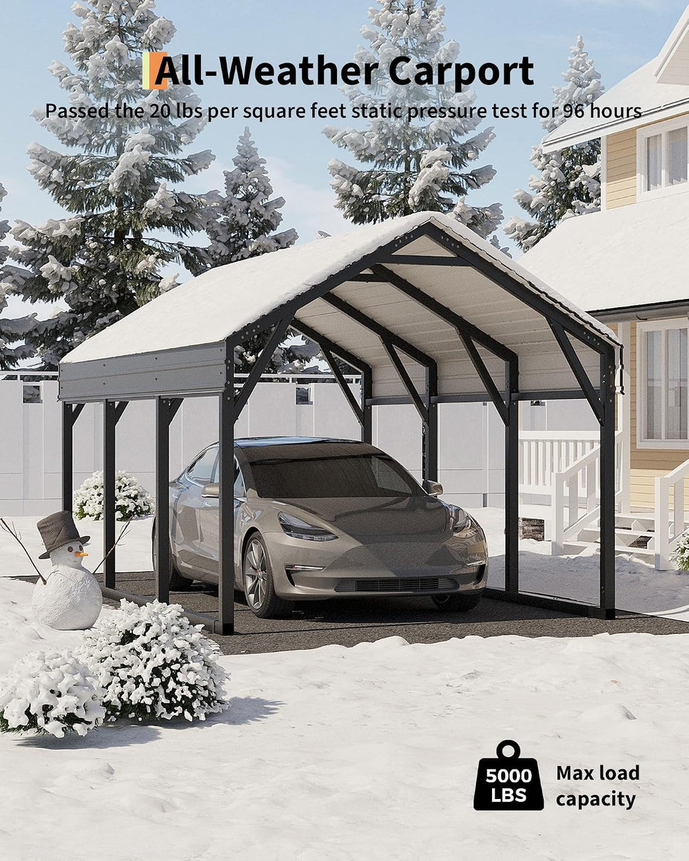 GarveeLife 10x15 ft Metal Carport, Reinforced Frame and Steel Roof for All-We...
