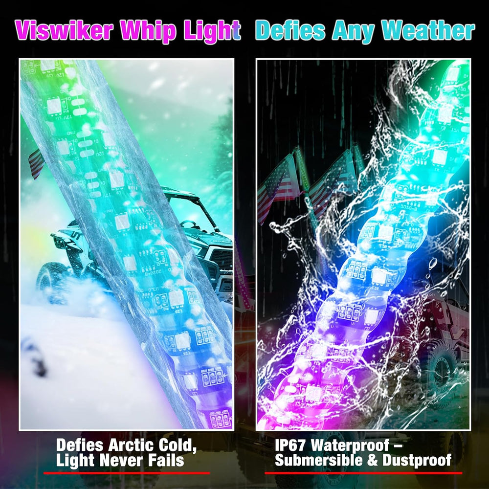 2PCS 3FT LED Whip Lights for UTV/ATV, APP & Remote Control, Chasing Color...