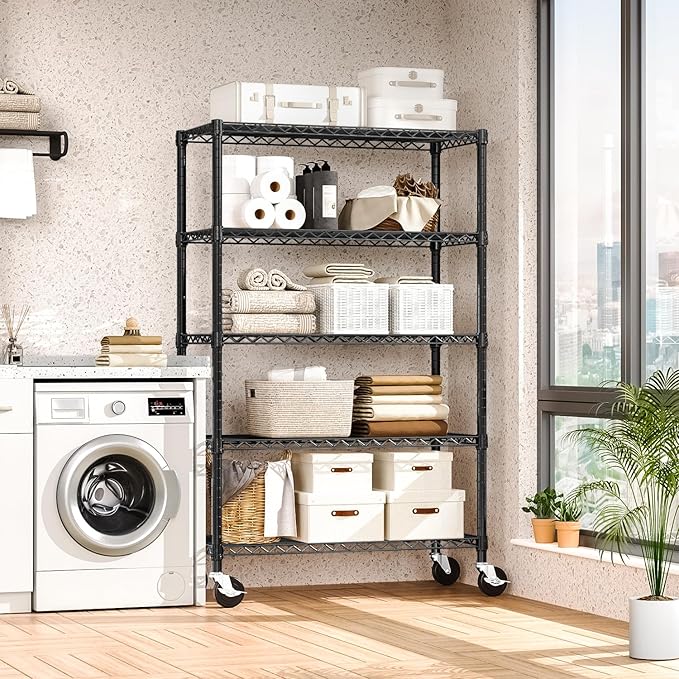 5-Shelf Storage Shelves, Wire Shelving Heavy Duty Metal Storage Shelving Unit