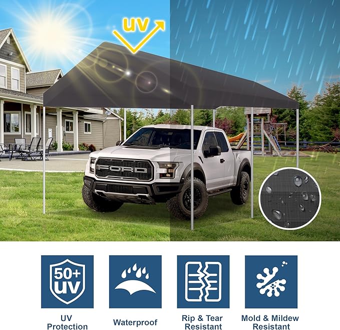 10' x 20' Upgraded Carport Replacement Canopy Cover Grey