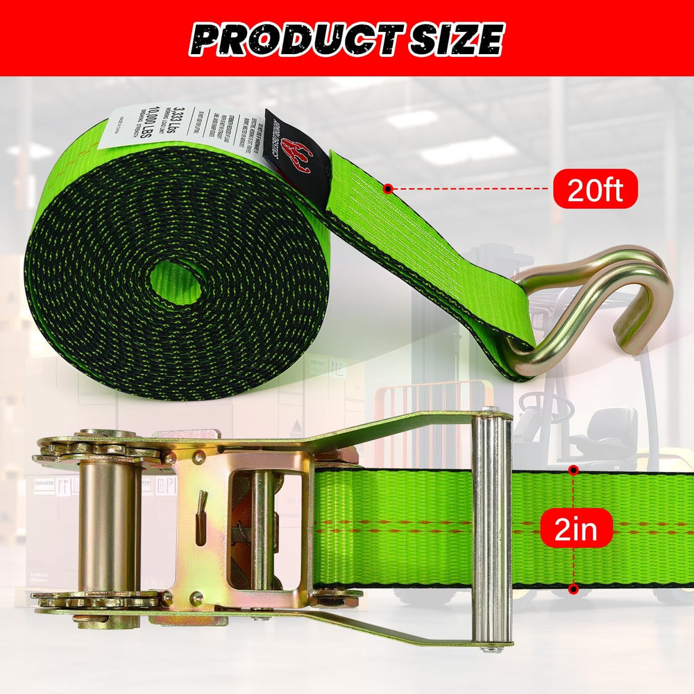 4 Pack 20ft Ratchet Straps Heavy Duty, 10,000 LBS Break Strength, 2" x 2...