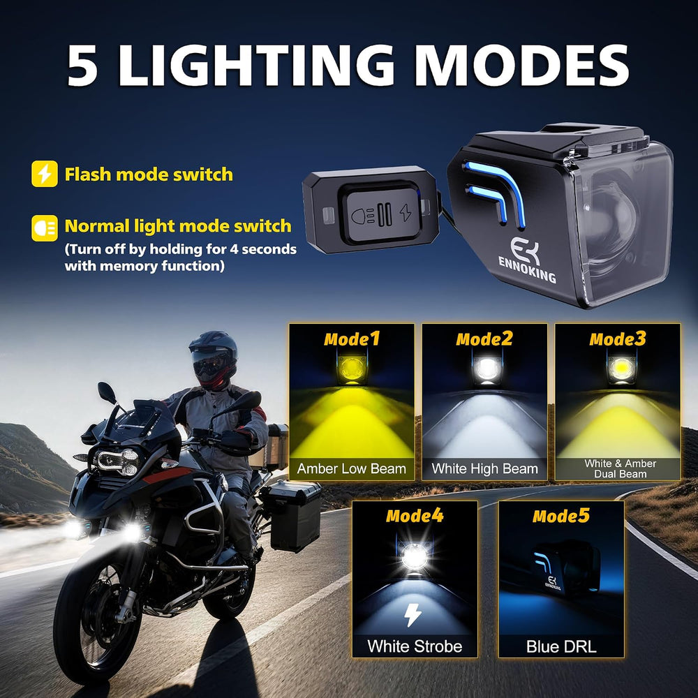 Motorcycle LED Fog Lights 2 Inch White/Amber Dual Color LED Pods Auxiliary 4 ...