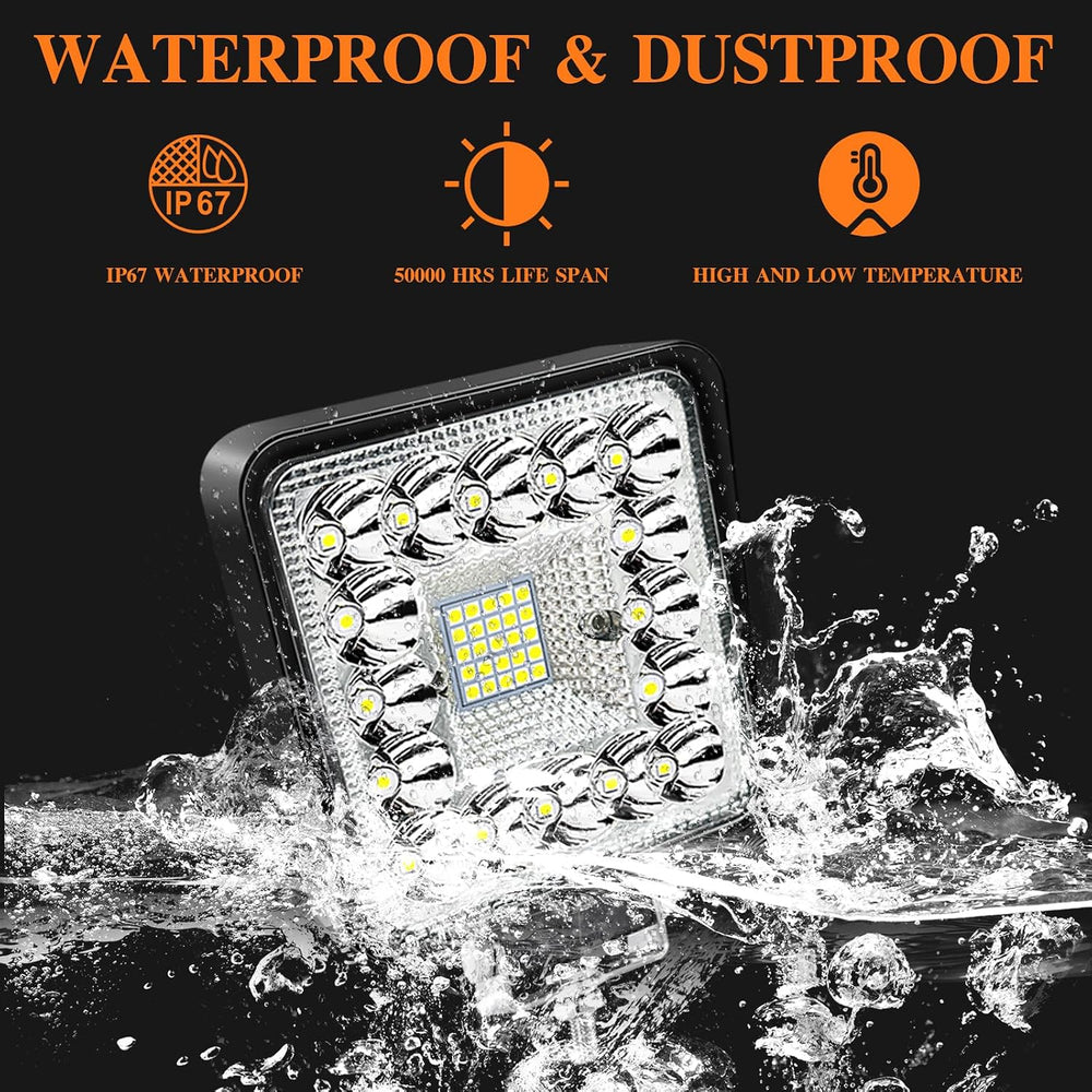 LED Tractor Work Light 4 Inch 123W 12V 24V Square Light Bars Spot Flood Off R...