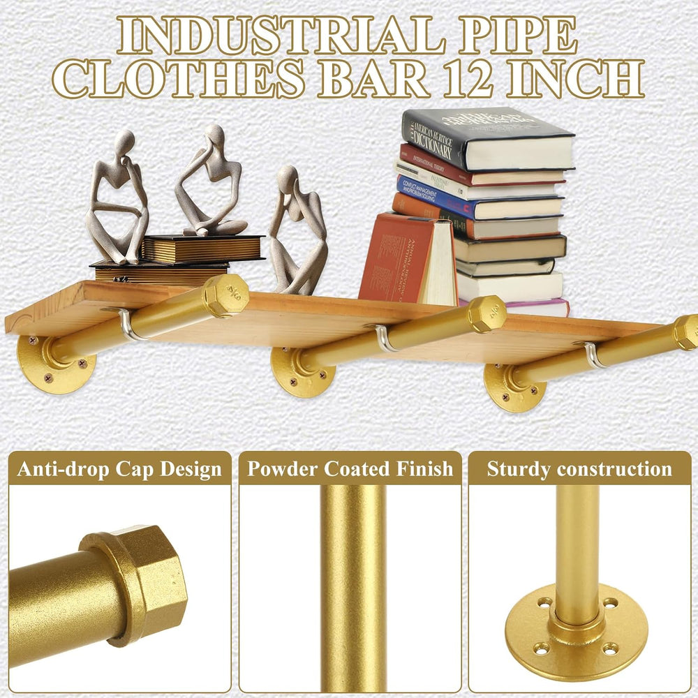 JMIATRY 6PCS Gold Pipe Clothes Bars 12 Inch Closet Rods for Hanging Clothes