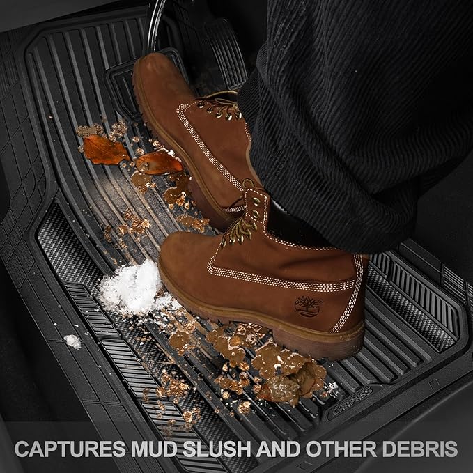 CAR PASS Heavy Duty Rubber Car Mats Metallic, Aluminum Film All Weather Floor...