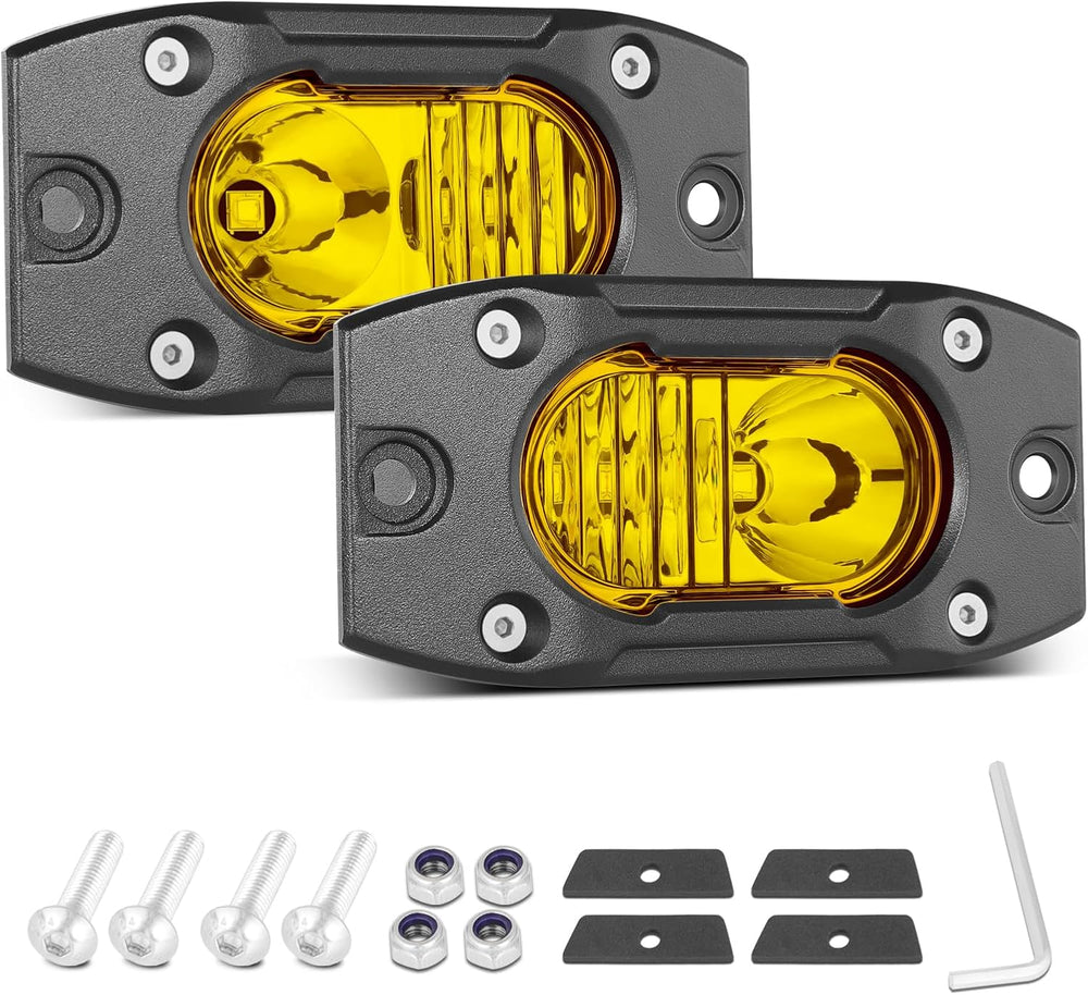 Yellow LED Pods Flush Mount Off Road Lights Driving Fog Light Bar