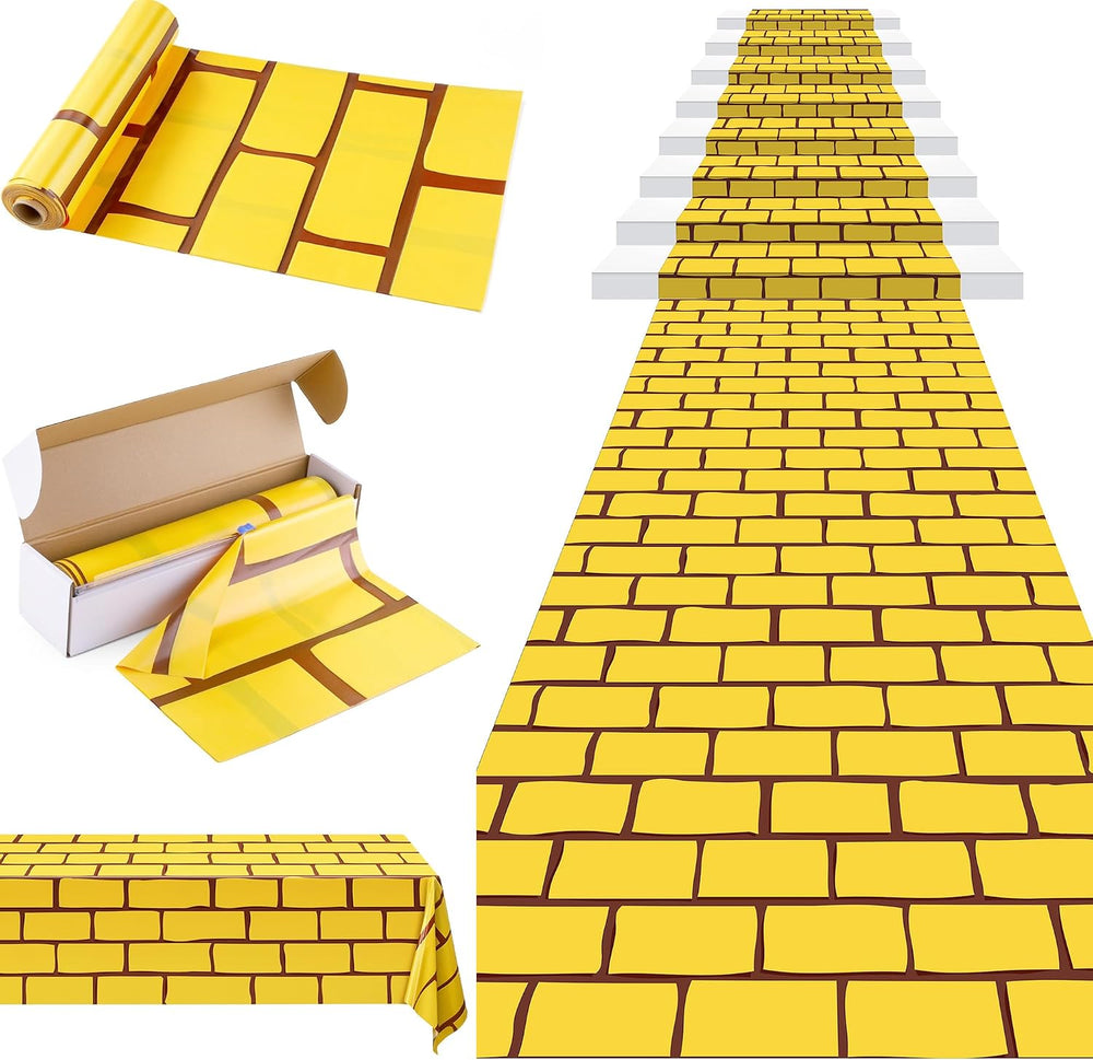 Aneco 120 Ft x 54 Inch Yellow Brick Road Tablecloth Roll with Cutter Box Disp...