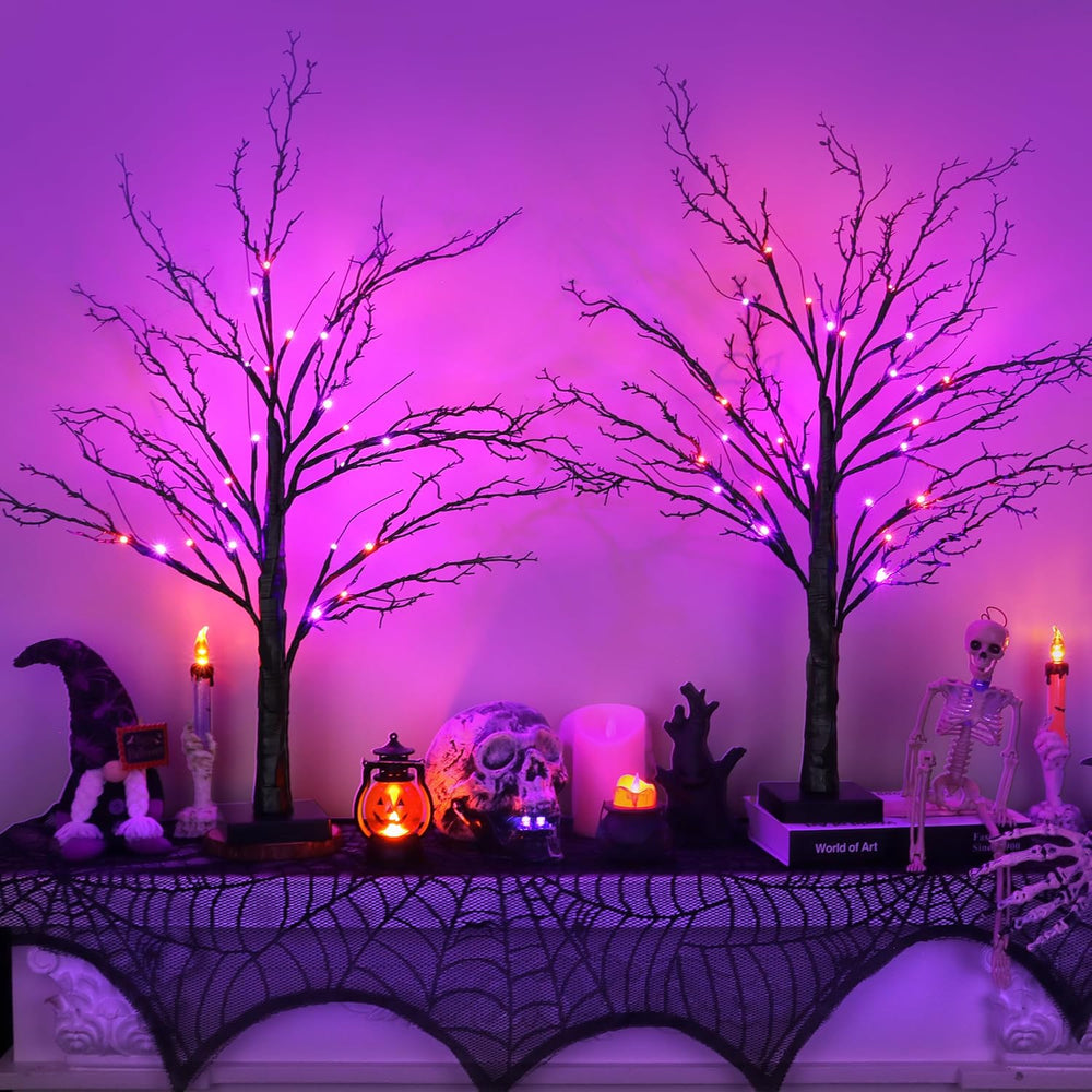 2 Pack 24 Inch Spooky Black Halloween Tree Decorations for Indoor Home Table,...