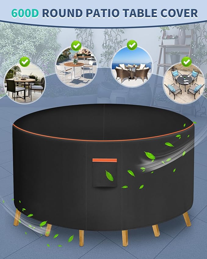 Round Patio Furniture Cover, 48 Inch Diameter Waterproof 600D Heavy Duty Table