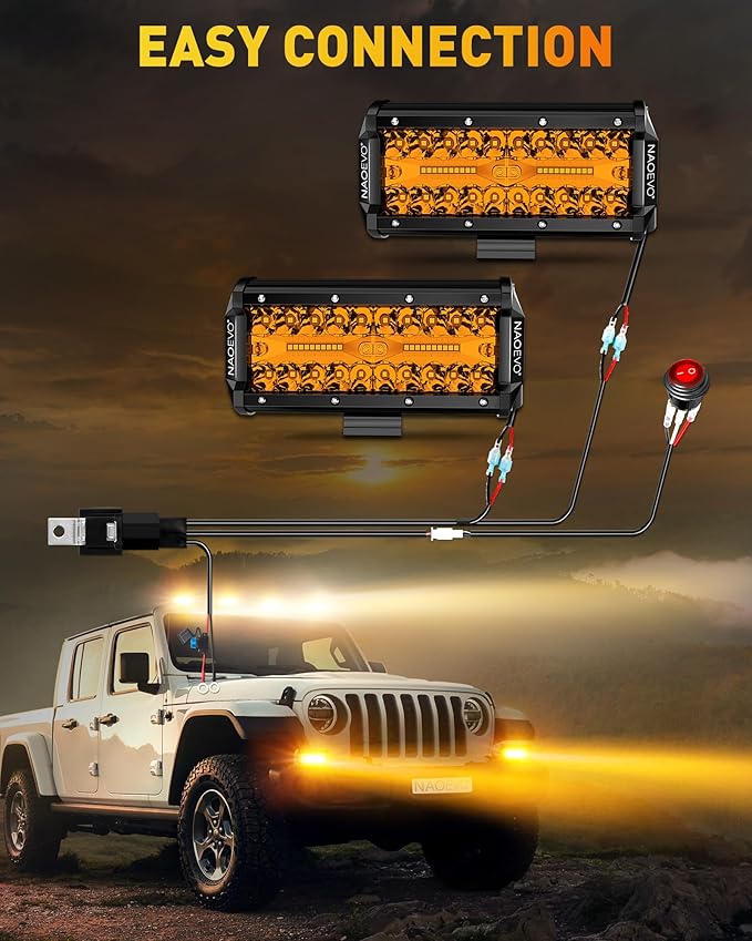 NAOEVO 7 Inch Amber LED Light Bar, 240W 24, 000LM Offroad Fog/Driving Lights