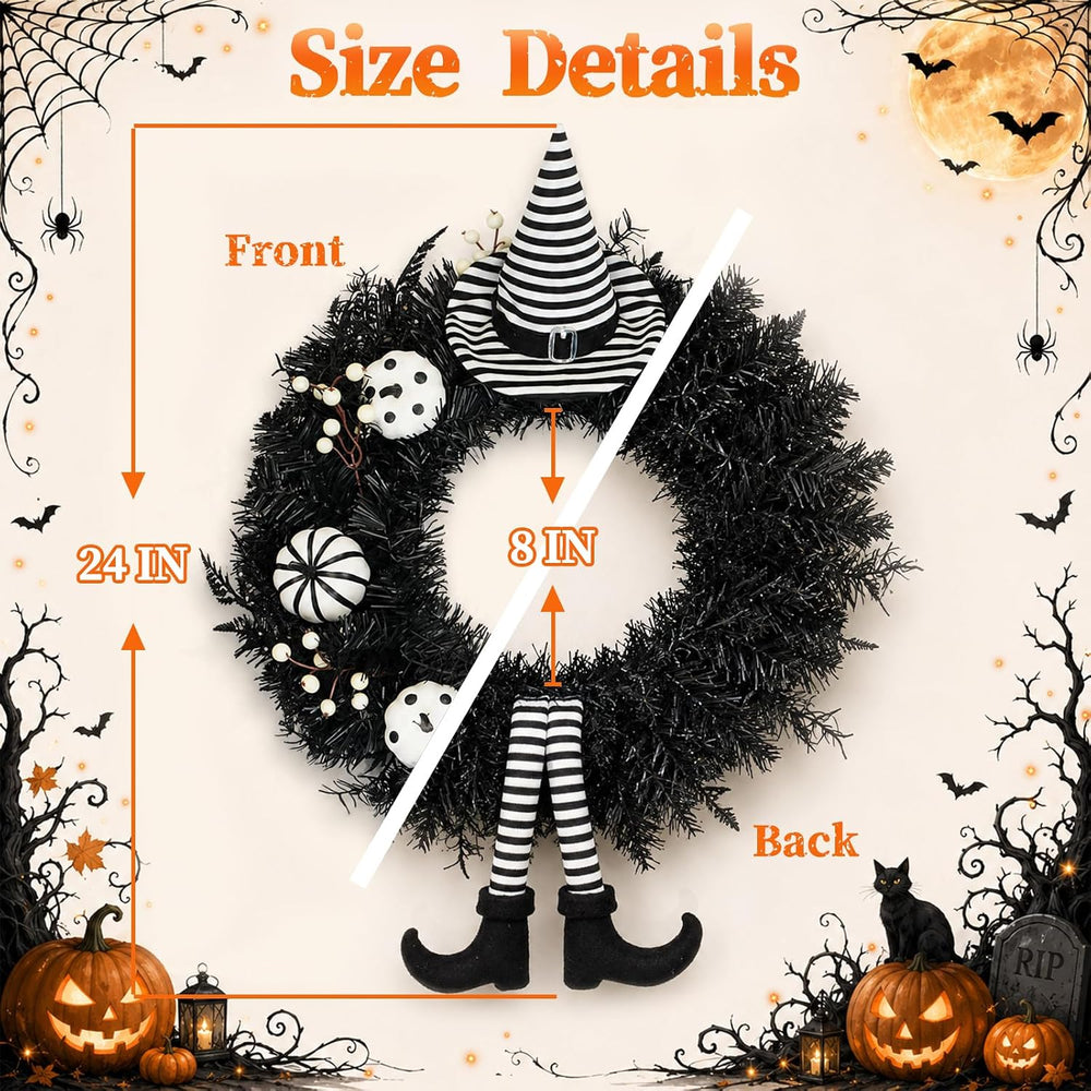 Yangrass 24" Spooky Halloween Wreath for Front Door with Witch Hat &...