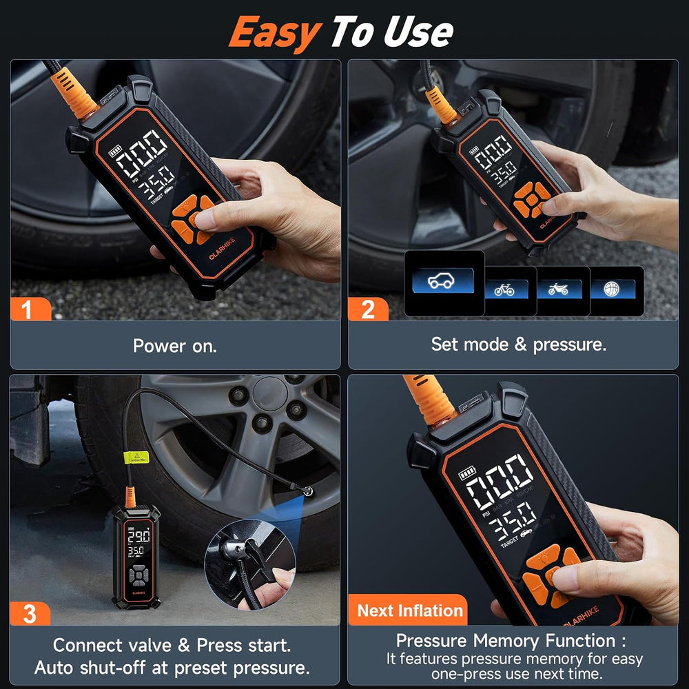 OlarHike Tire Inflator Portable Air Compressor,Dual Power-3*2000mAh &12V DC