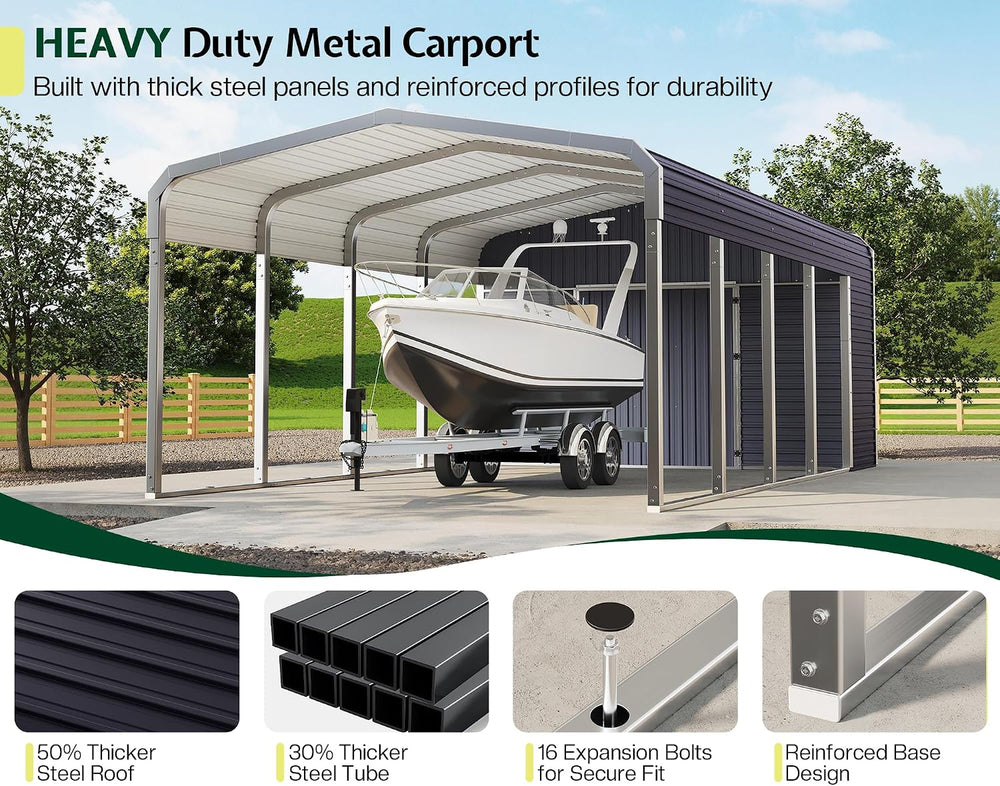 Jocisland 12x24 FT 2-in-1 Carport & Storage Shed, Galvanized Steel Roof