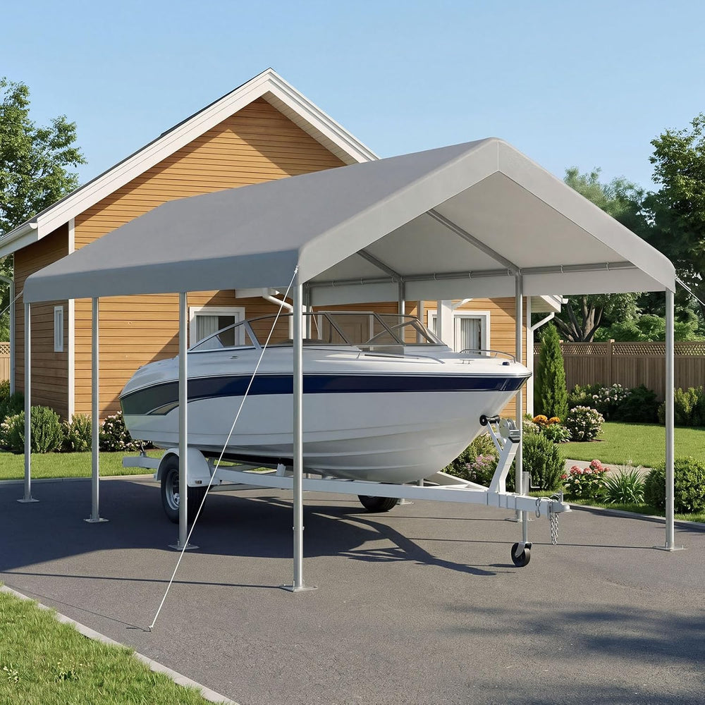 Aoxun 10x20 ft Heavy Duty Carport, Adjustable Height Portable Garage, Gray
