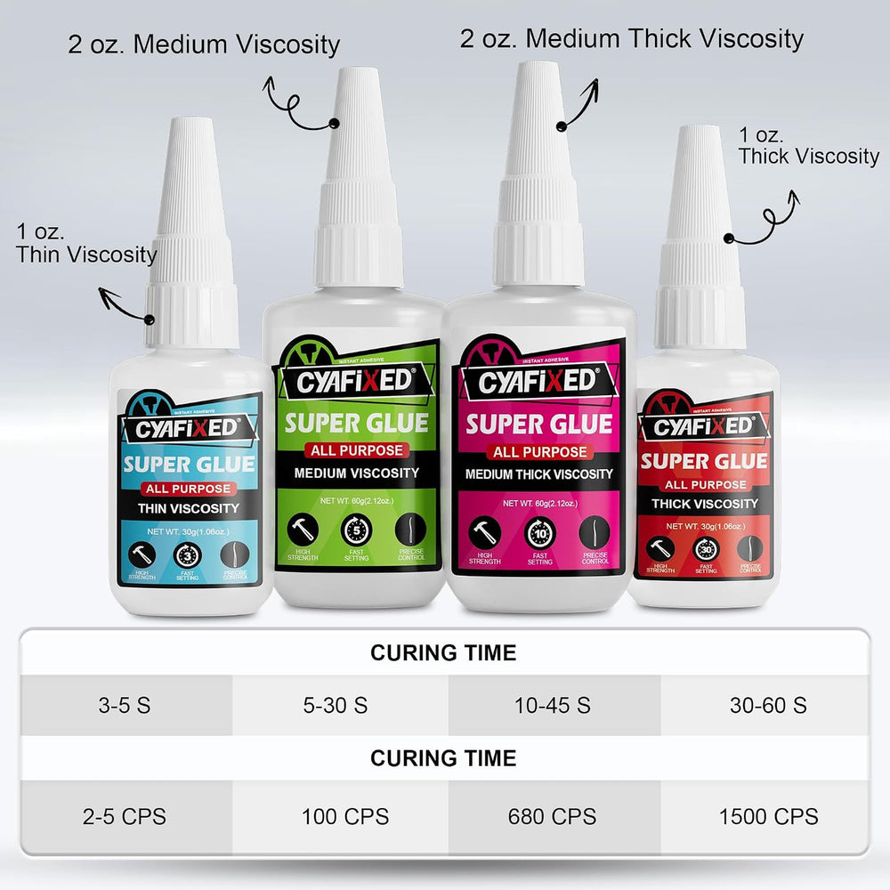 Super Glue Kit, 6 oz CA Glue for Repair (Thick, Medium-Thick, Medium, Thin)