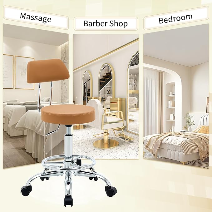 Rolling Stool with Back, Adjustable Tattoo Rolling Chair 19.5’’-26.6’’