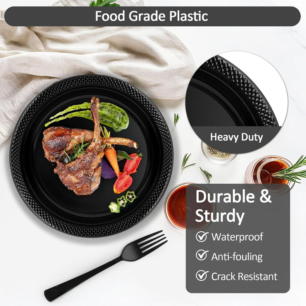 200pcs Black Plastic Party Plates Set, Disposable Black Plates and Napkins fo...