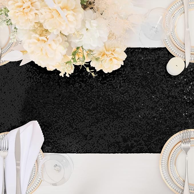 Black Table Runners Sparkly Halloween Table Runner 10 Packs 12x108 Inches Gli...