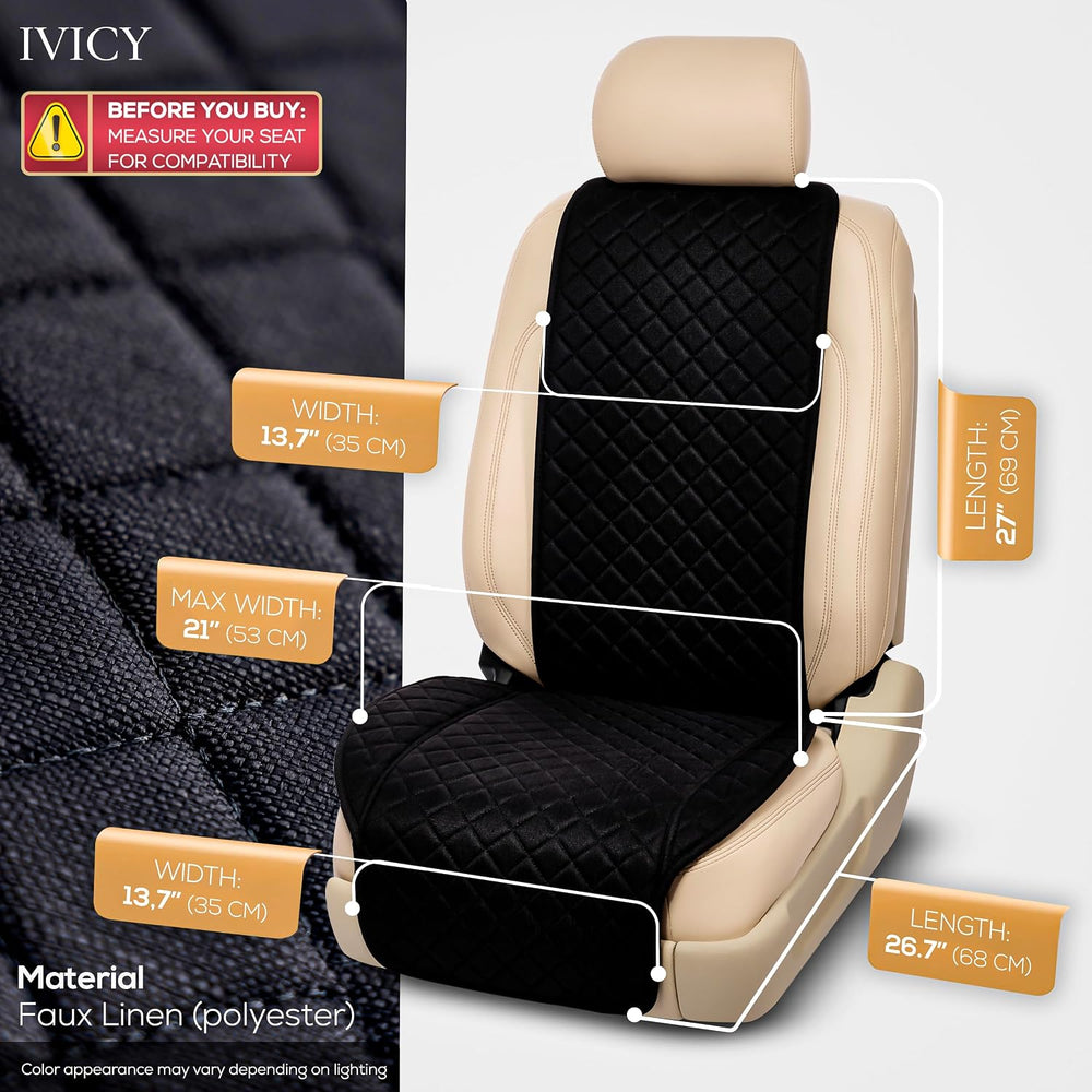 IVICY Faux Linen Front Car Seat Cover, Seat Protector, 1 Unit, Black