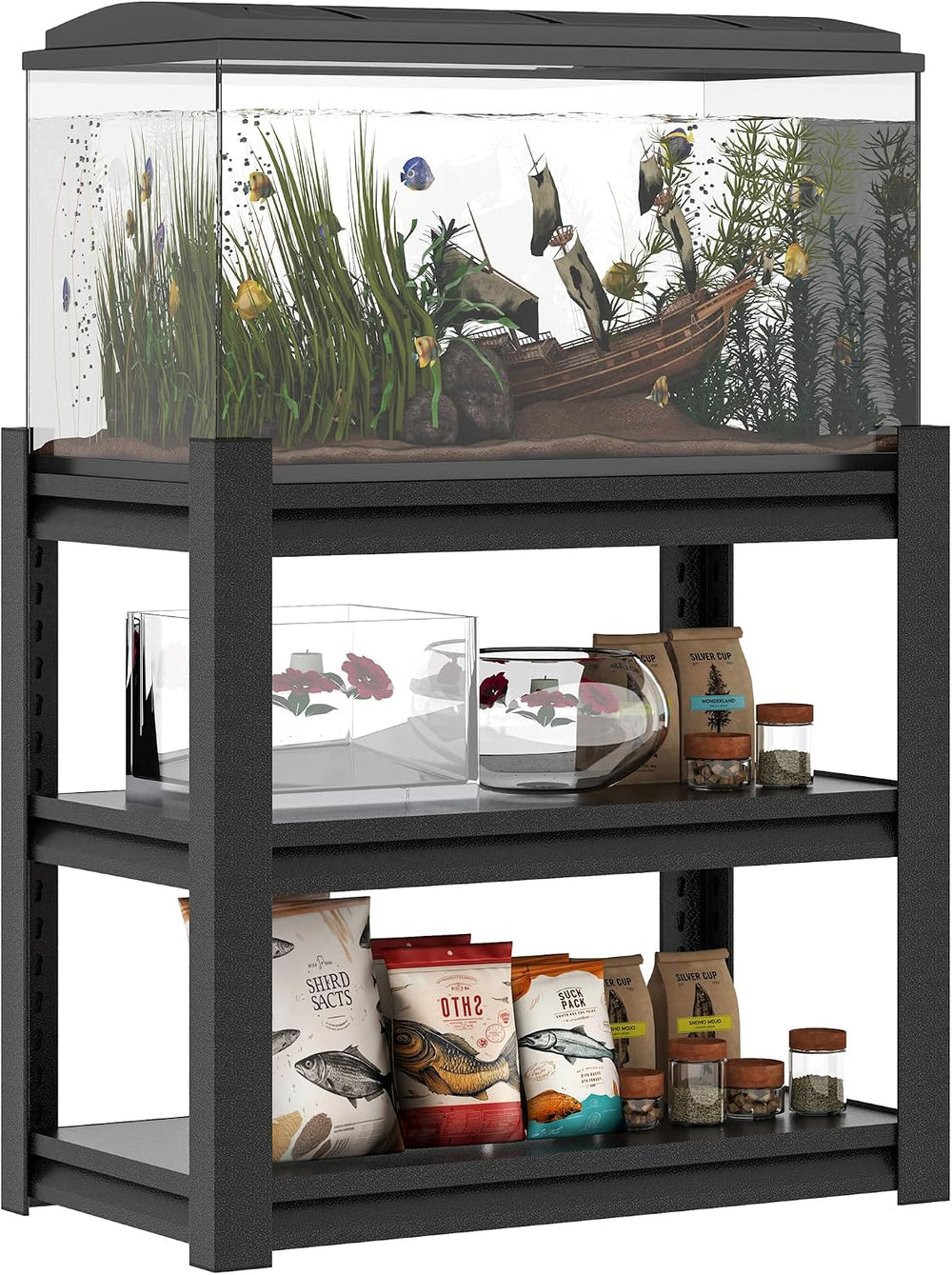 3 Tier Metal Shelving Unit, Aquarium Shelf System, Small Storage Organizer Racks