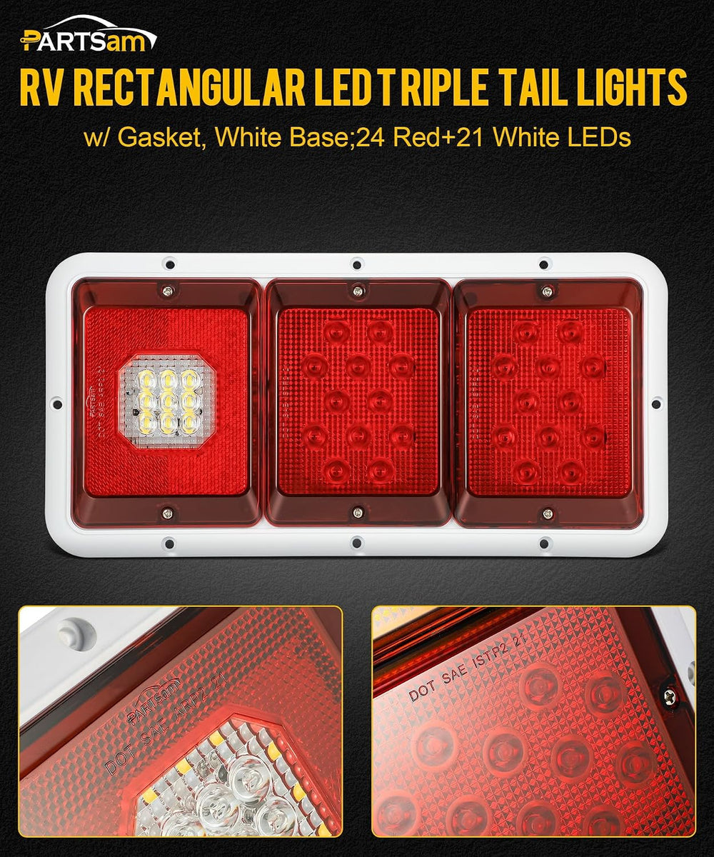 Partsam 2x LED Triple Tail Lights 45 LEDs, Rectangle Vertical or Horizontal M...