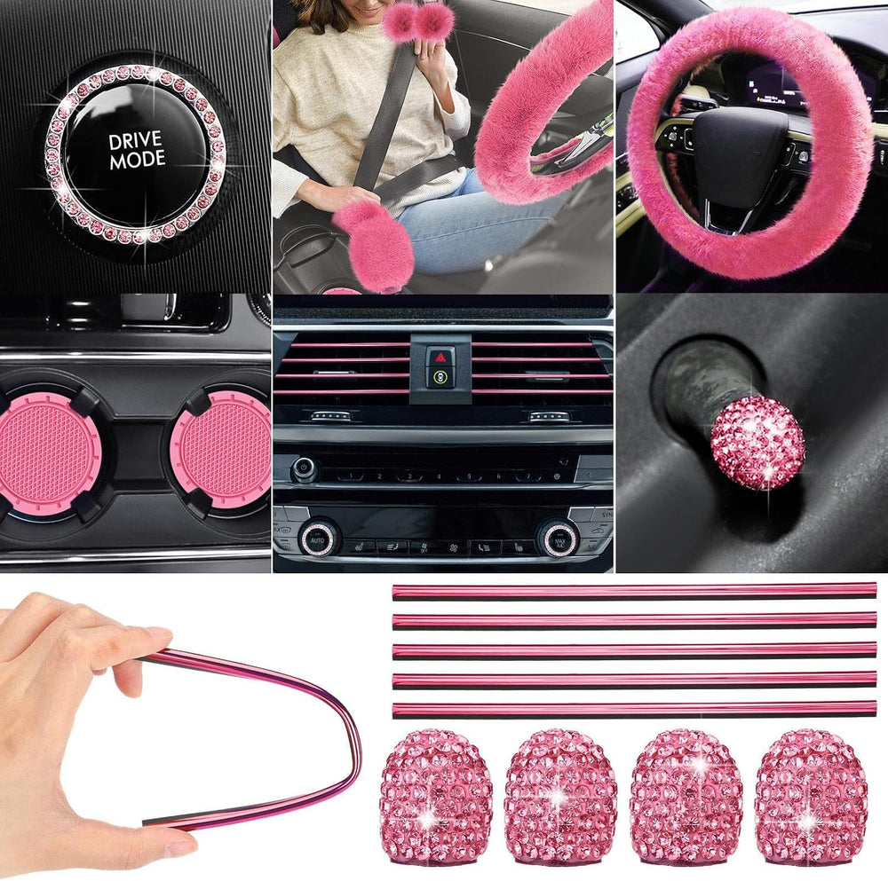 Woanger 47 Car Seat Cover Full Set Car Accessories for Women, Pink Black