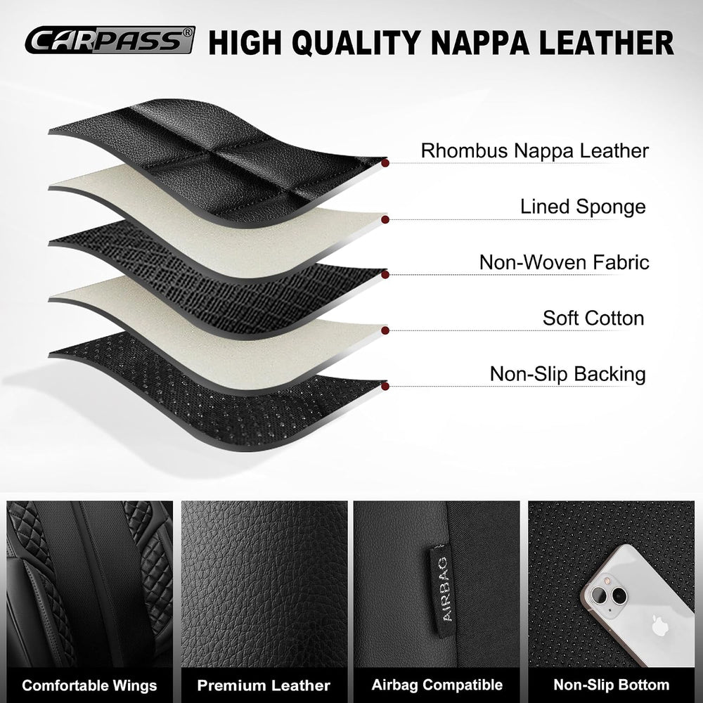 CAR PASS Nappa Leather Car Seat Covers Full Set, Luxury Seat Protector for Ca...