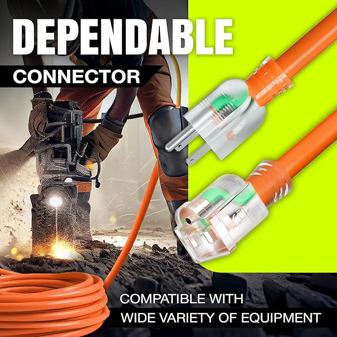 100ft Outdoor/Indoor Extension Cord 12/3 Gauge Extra Heavy Duty 3 Prong SJTW